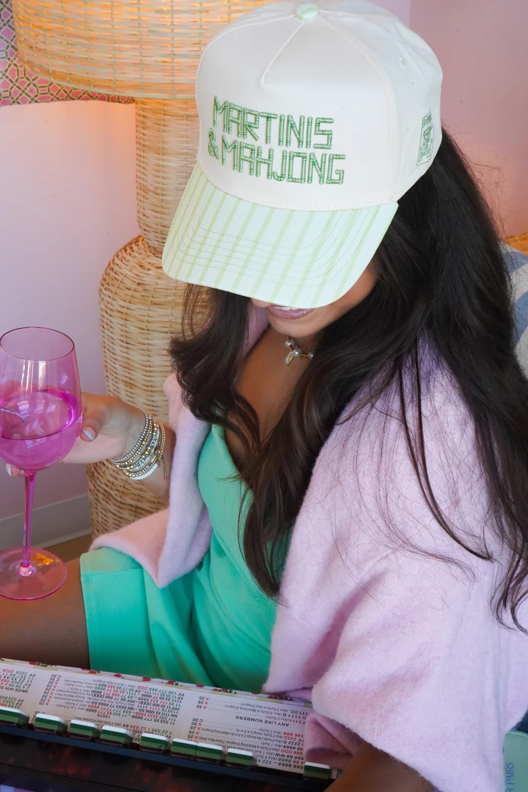 Martinis and Mahjong - Green Stripe Trucker Hat | KenzKustomz