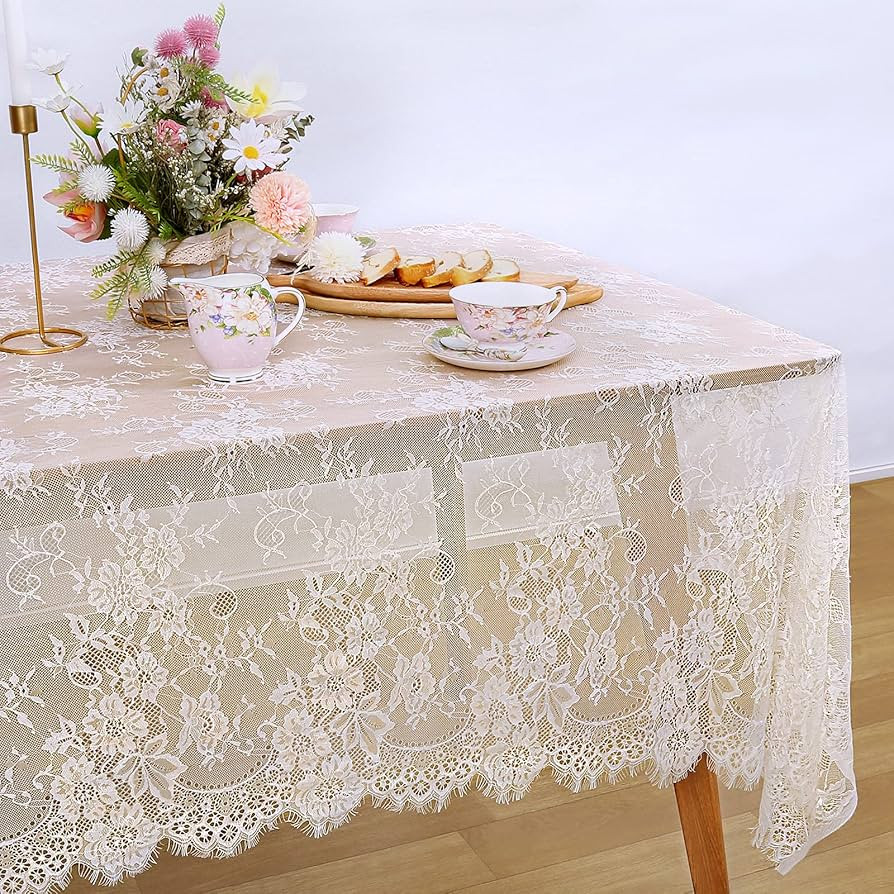 LuoluoHouse Rustic Ivory Wedding Tablecloths Lace Chic Rectangular Tablecloths for Wedding Recept... | Amazon (US)