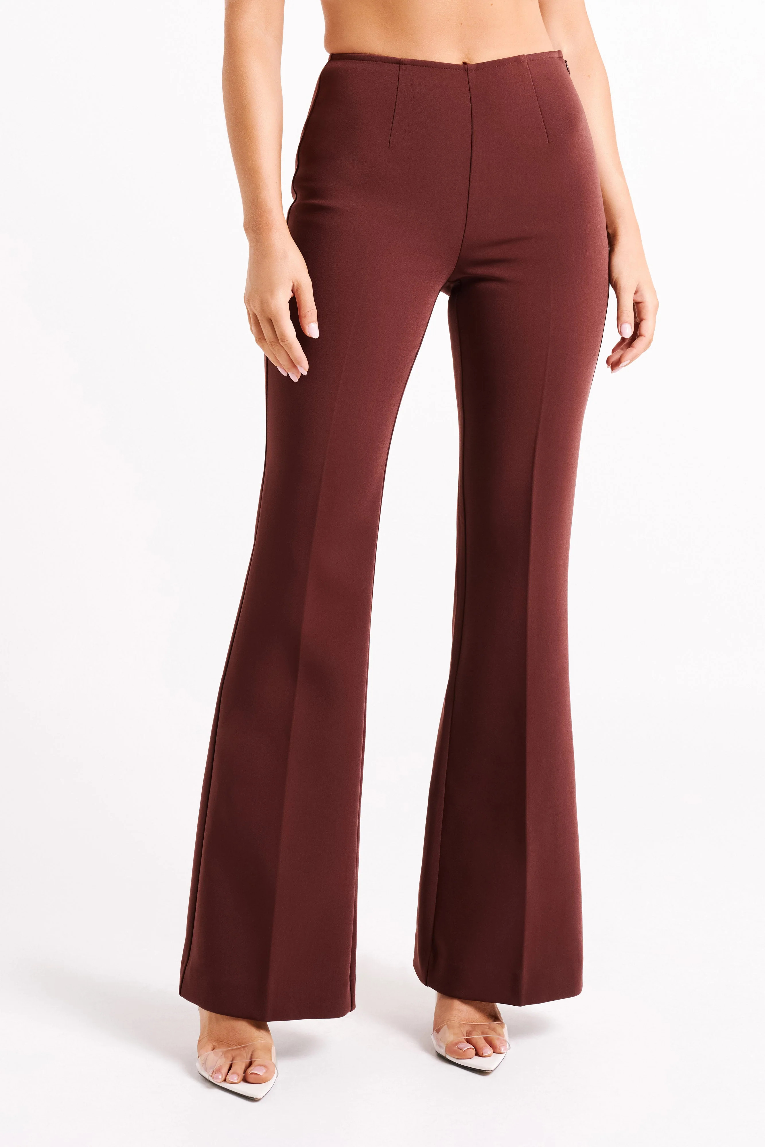 Loretta Fit & Flare Tailored Pant - Chocolate | MESHKI US