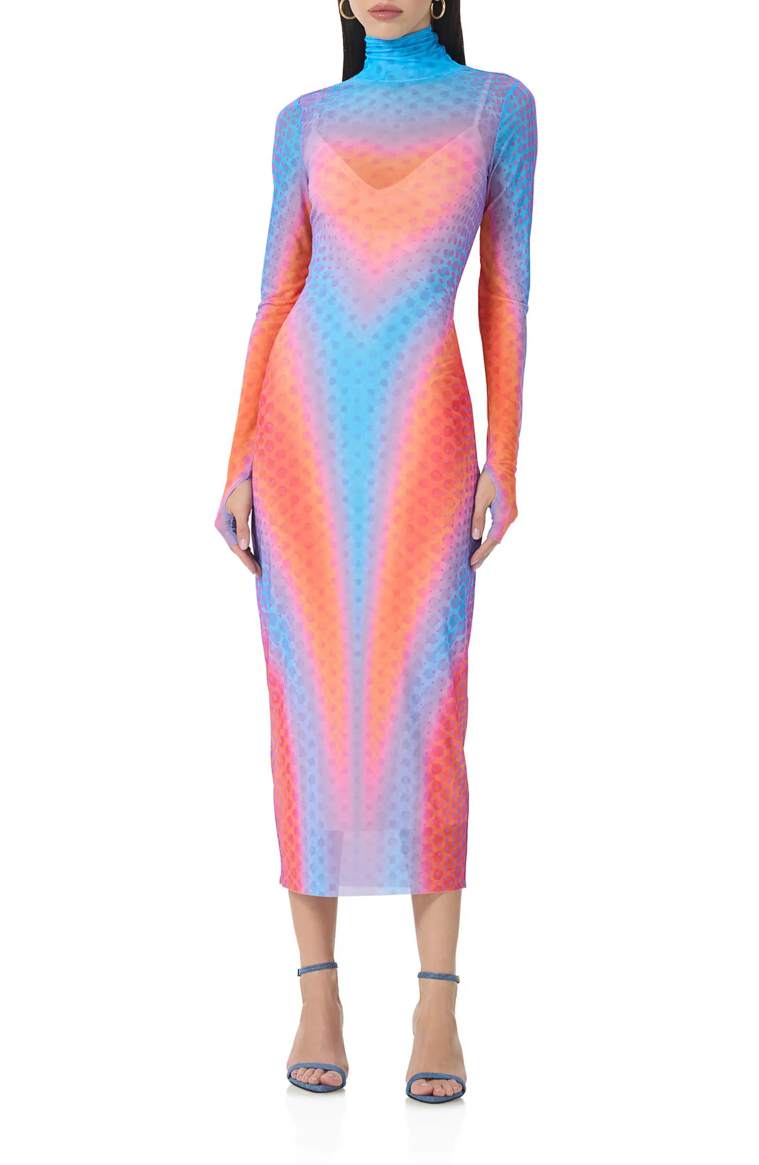 Shailene Turtleneck Long Sleeve Mesh Dress | Nordstrom