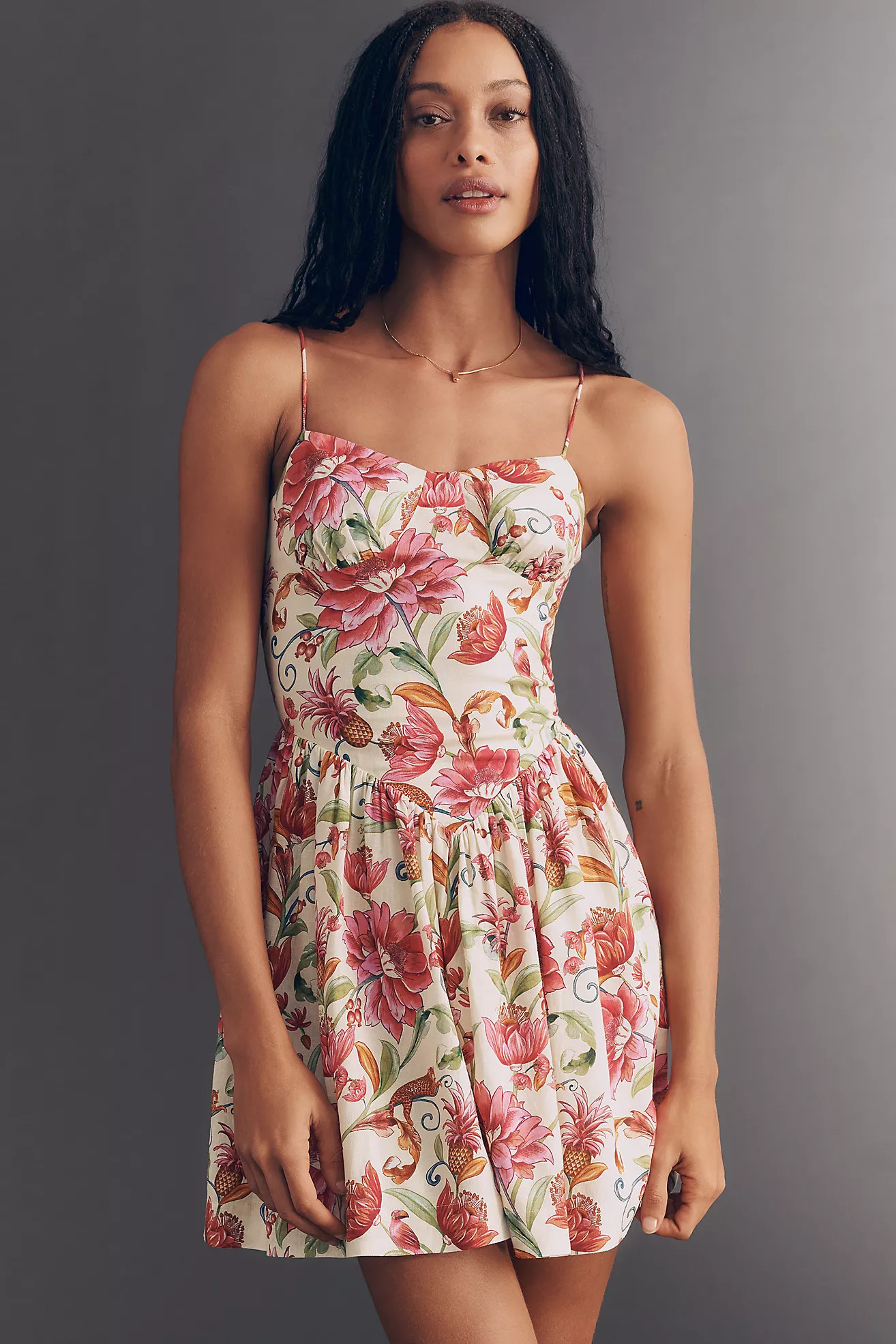 Farm Rio x Anthropologie Linen Blend Sweetheart Mini Dress | Anthropologie (US)