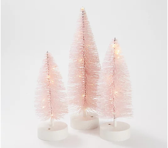 S/3 Illuminated Graduated Bottlebrush Trees by Valerie - QVC.com | QVC