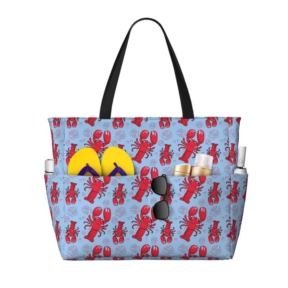 Fuzoiu Cartoon Lobsters 2 Print Waterproof Beach Tote Bag for Women Girls with Zipper,Sandproof P... | Walmart (US)
