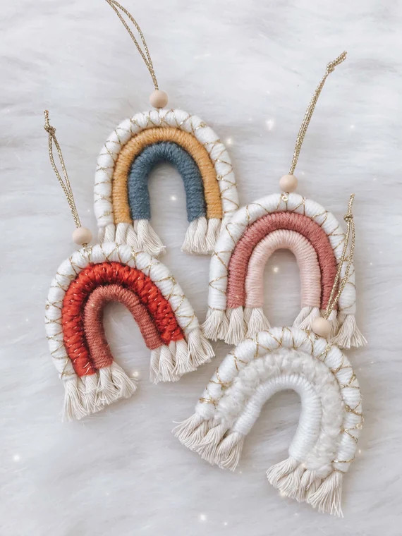 RAINBOW ORNAMENTS|| Christmas ornament, Christmas Gift, gift topper, Macrame Mini Wall Hanging, W... | Etsy (US)