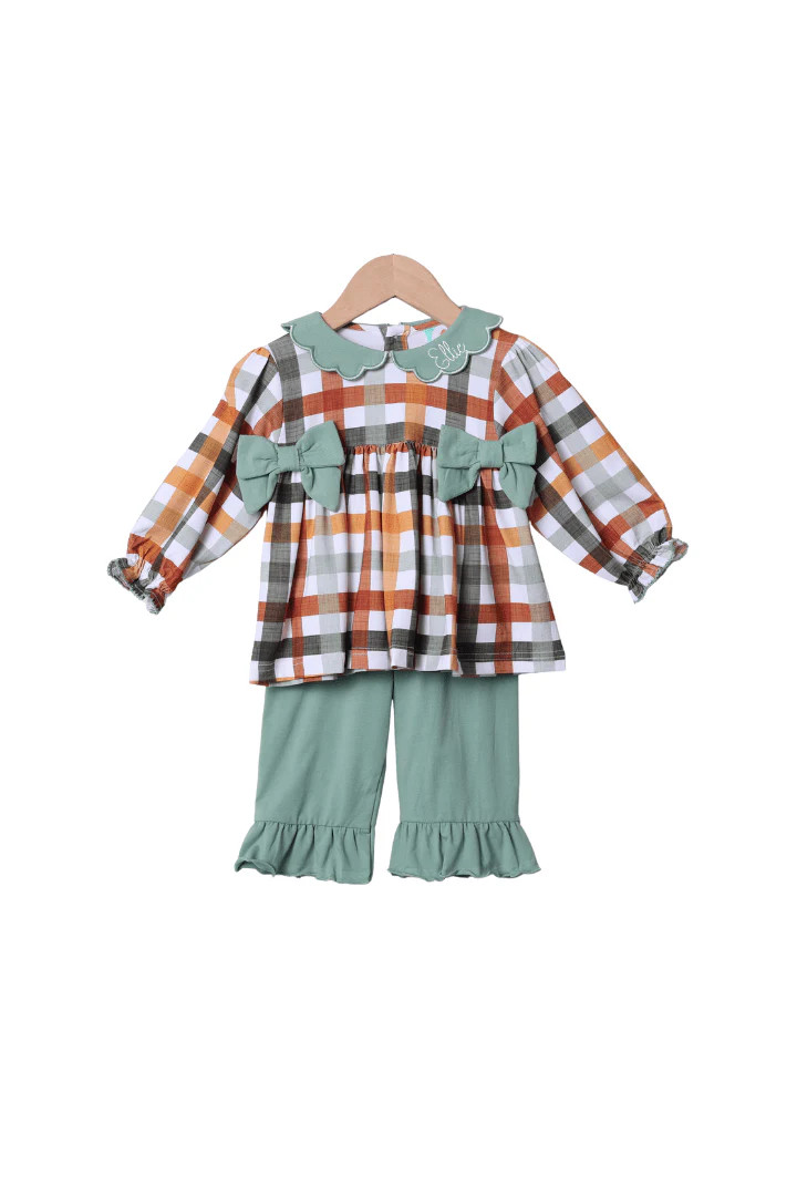 Fall Plaid Bow Pant Set | The Smocked Flamingo