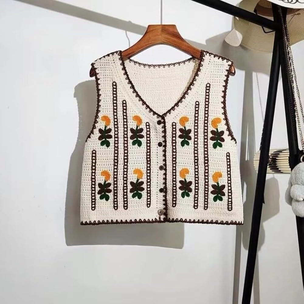 Crochet Vest Top for Women Summer Basic V Neck Crochet Knit Vest Button Casual Y2k Sweater Sleeve... | Amazon (US)