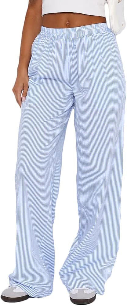Summer Pants for Women High Waist Striped Printed Wide Leg Pants Dressy Casual Going Out Pant wit... | Amazon (US)