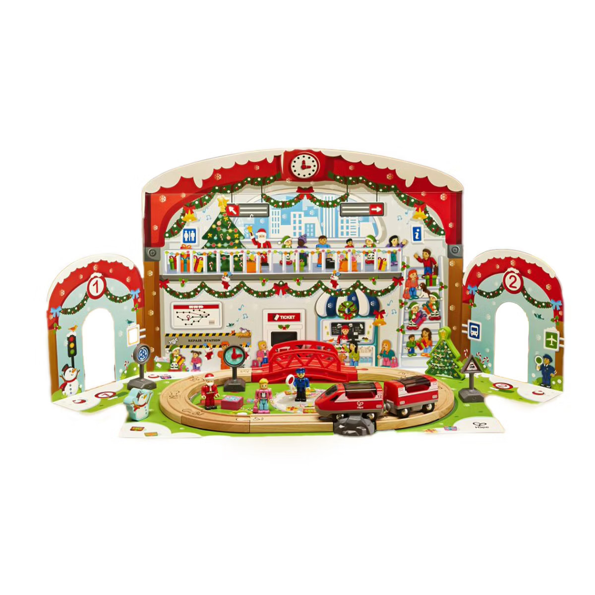 Hape E3770A 25 Day Kids Wooden Train Station Christmas Advent Calendar with 24 Pieces and Decorat... | Target