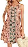 Summer Dresses for Women Beach Boho Sleeveless Vintage Floral Flowy Pocket Tshirt Tank Sundresses | Amazon (US)