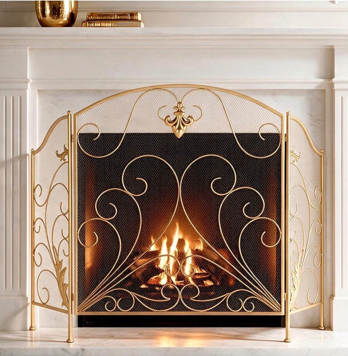 50 x 33.6 Inch 3-Panel Foldable Wrought Iron Fireplace Screen
Luxury Golden Scroll Heat & Rust Resistant Spark Guard, Freestanding No Assembly Fire Barrier, Christmas Tree Fence, Gift

#LTKSeasonal #LTKHome #LTKSaleAlert