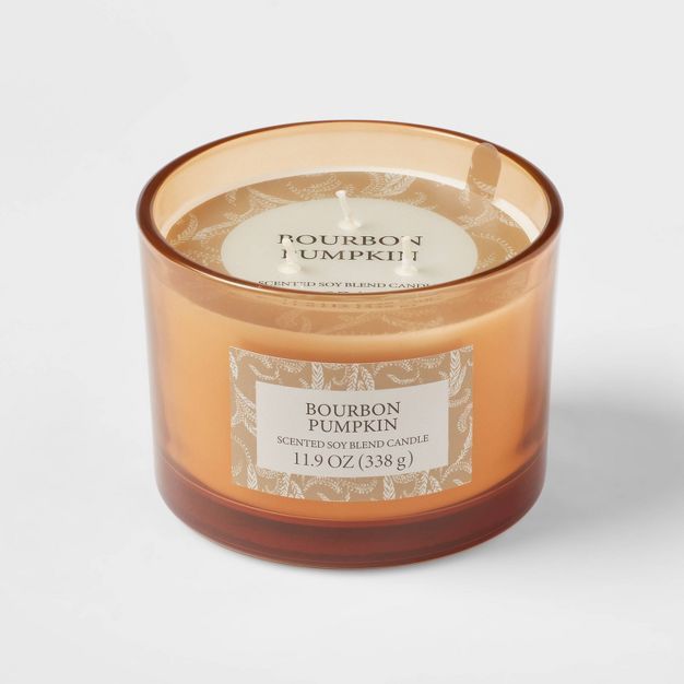 11.9oz 3-Wick Glass Jar Bourbon Pumpkin Candle Gold - Threshold™ | Target