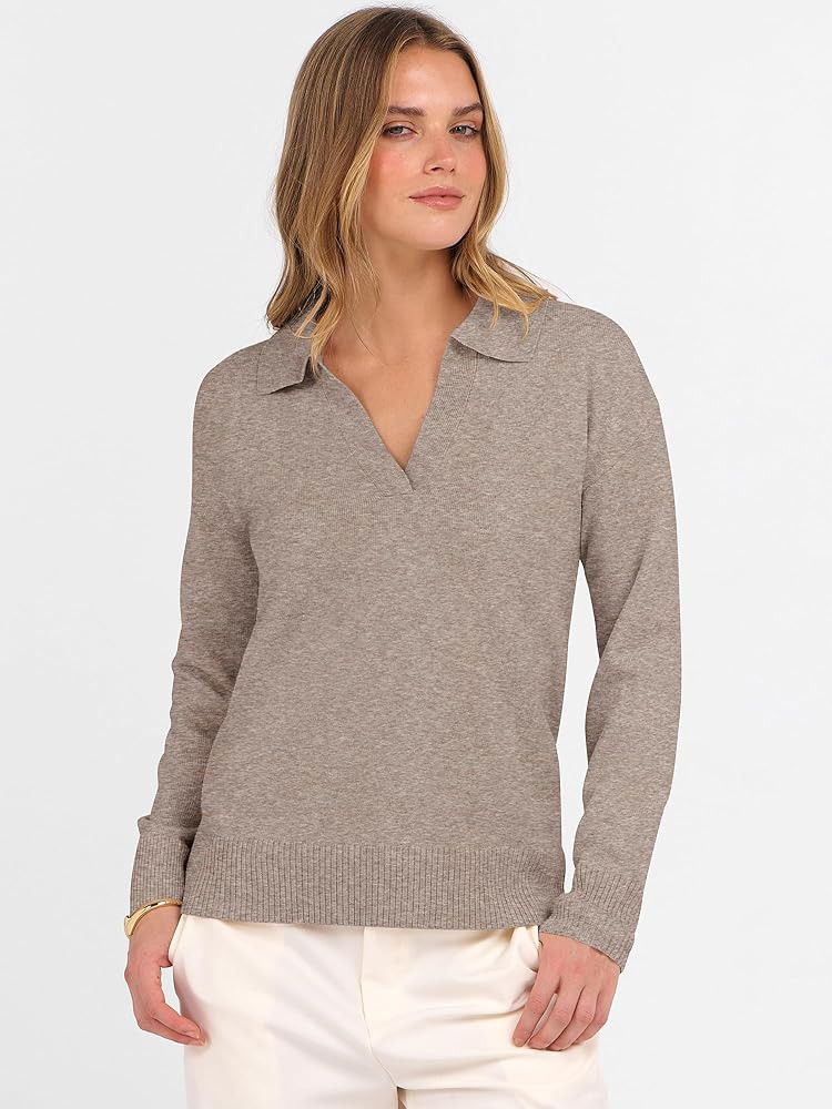 ANRABESS Womens Polo V Neck Long Sleeve Sweaters Lightweight Dressy Casual Business Basic Knit Pu... | Amazon (US)