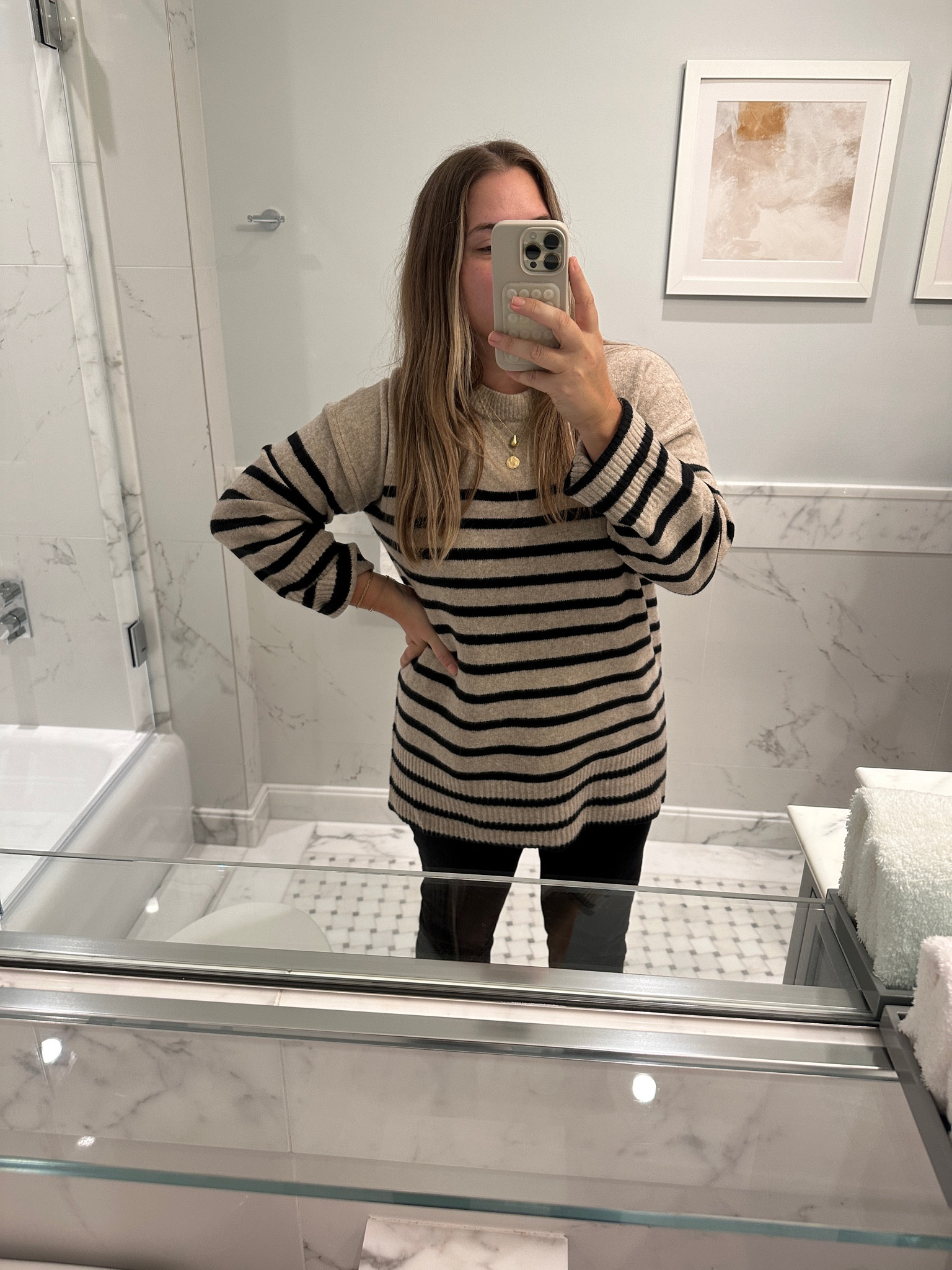 Target sweater i sized up

Agolde jeans- some stretch but went tts. They hold shape well and super comfy supportive button fly