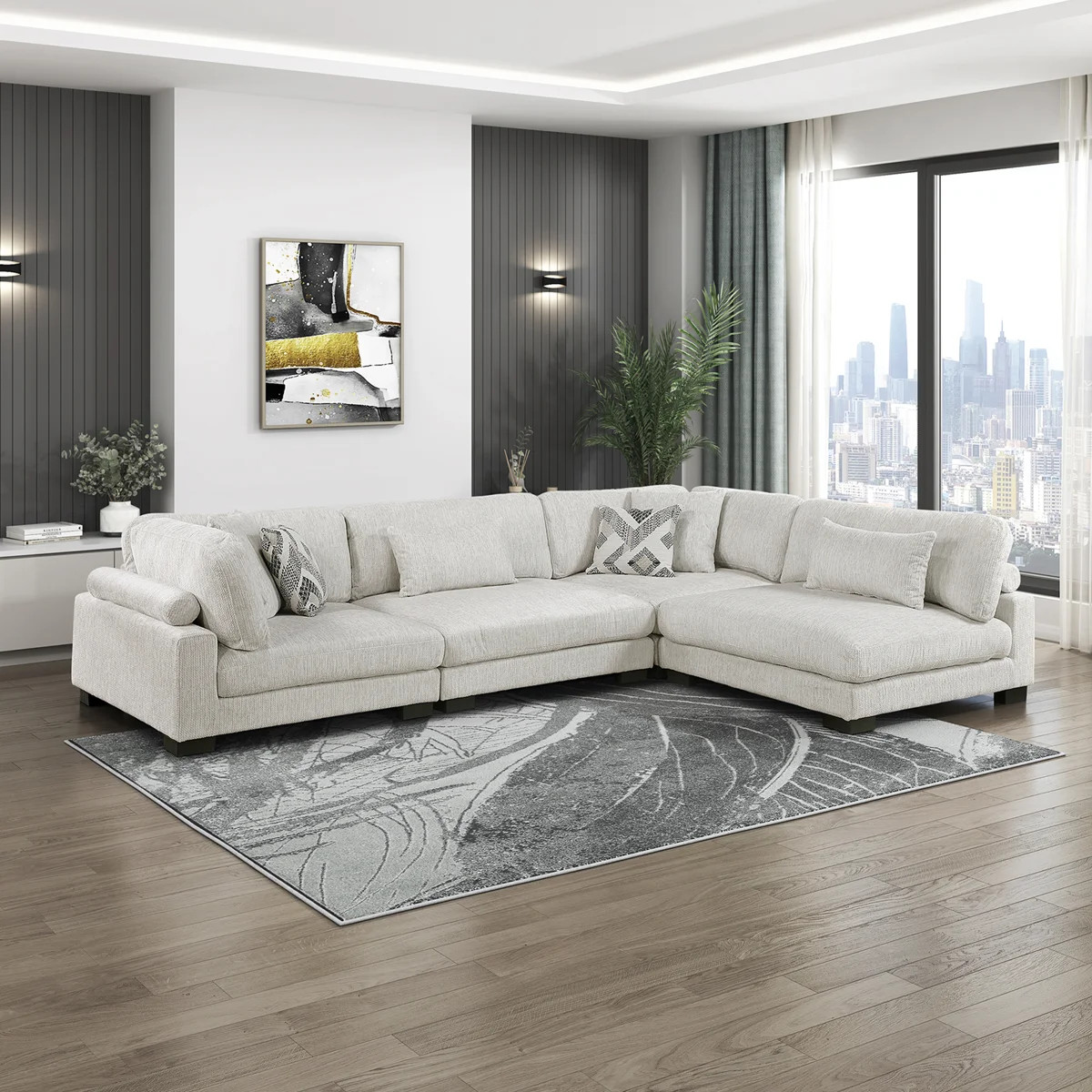 Brinsley 135" Modern Modular Sectional in Microfiber with Reversible Cushions & 6 Pillows | Wayfair North America