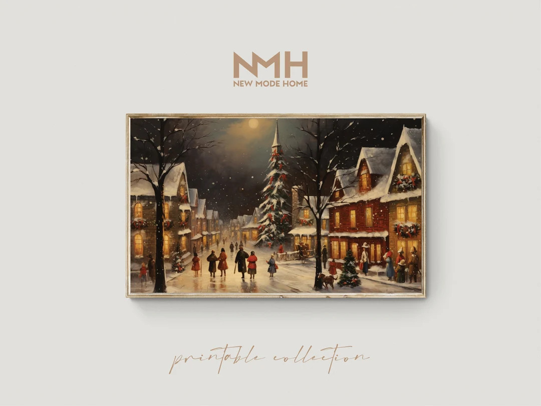 Christmas Town at Night / Frame TV Art / Vintage Oil Painting / Holiday Printable Artwork / Downl... | Etsy (CAD)