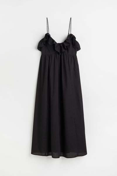 Calf-length, A-line dress in woven cotton fabric. Extra-narrow, adjustable shoulder straps, V-nec... | H&M (US + CA)