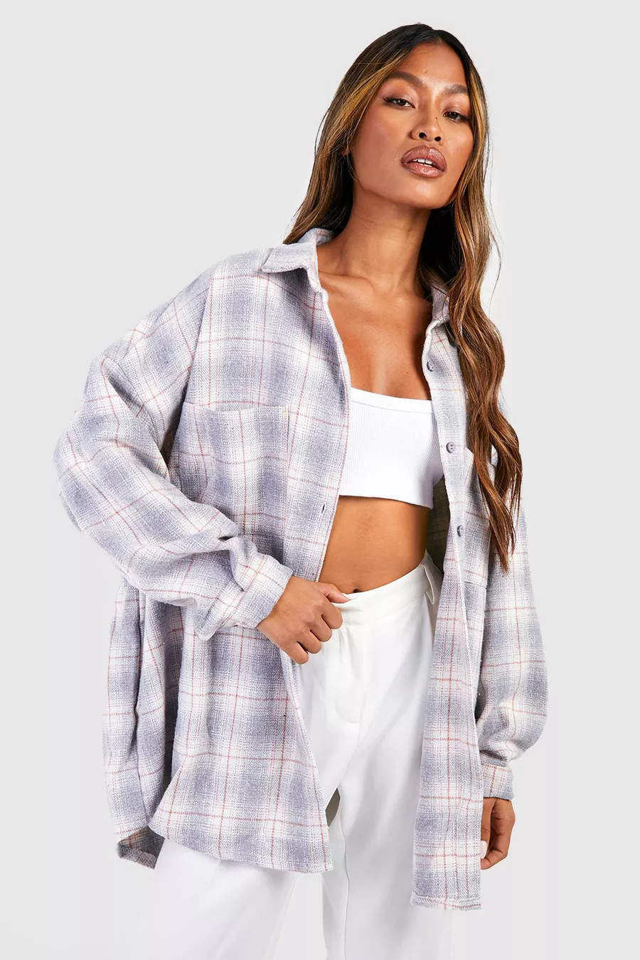 Grey Oversized Checked Shirt | Boohoo.com (UK & IE)