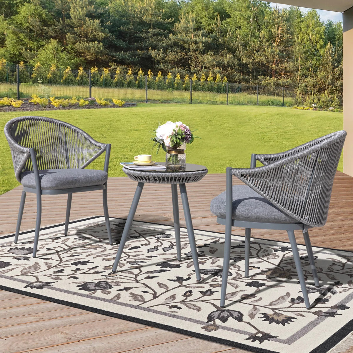 Brandsville 32.3" H 2-Person Round Aluminum Bistro Set with Cushions | Wayfair North America