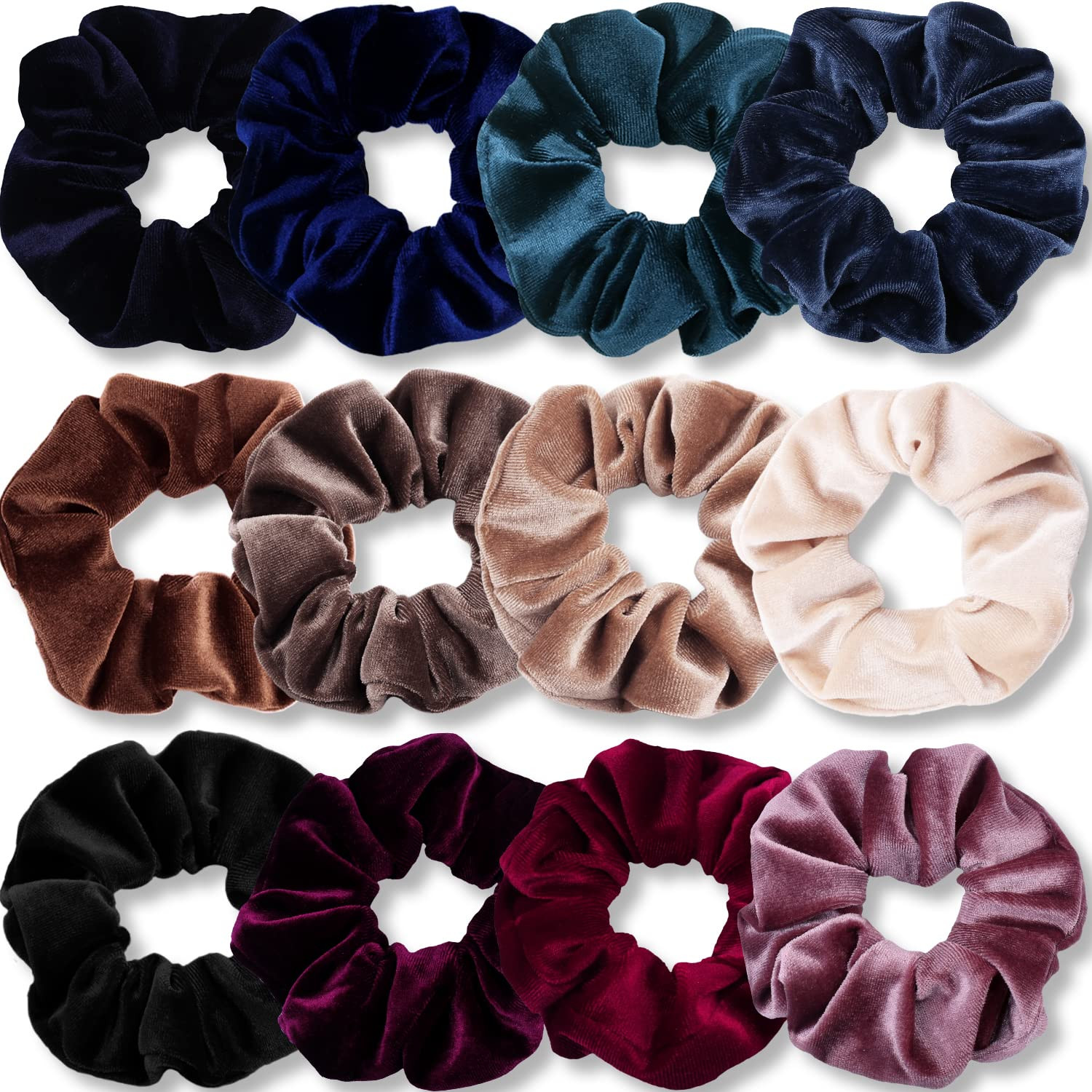 IVARYSS Velvet Scrunchies for Women, 12 Pcs Dark Colors Classic Elastic Thick Scrunchy Bands Ties... | Amazon (US)