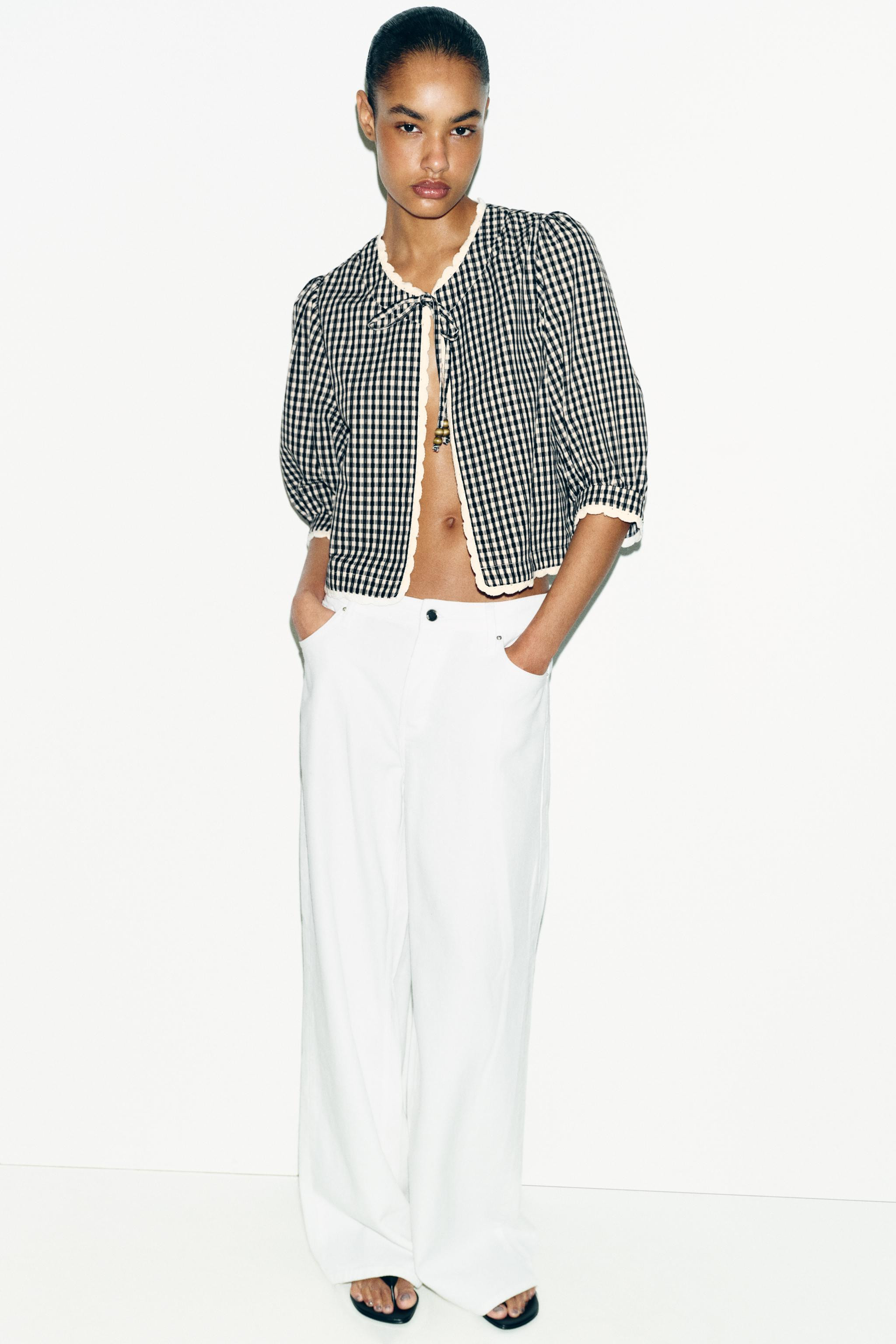 GINGHAM CHECK CROCHET JACKET | Zara UK
