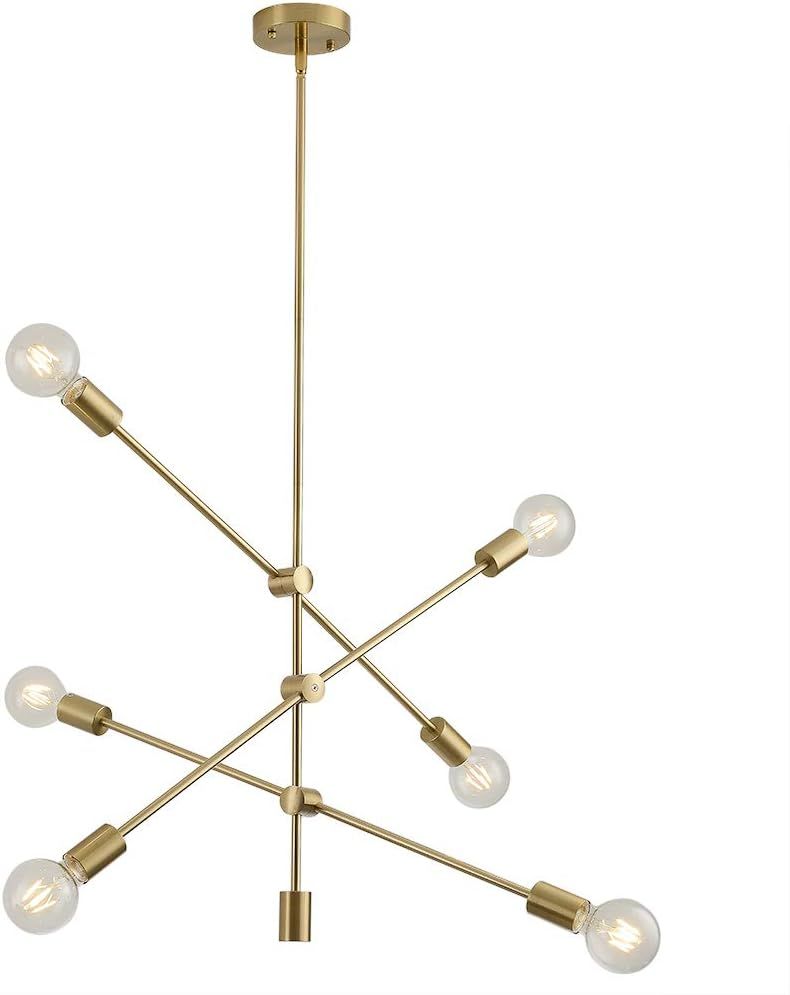 Sputnik Chandelier Lighting Fixture 6 Light Brushed Brass Finish Mid -Century Modern Pendant Ligh... | Amazon (US)