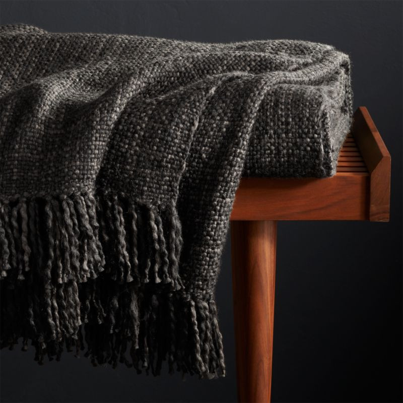 Styles 80"x80" Ebony Fringe Throw Blanket + Reviews | Crate & Barrel | Crate & Barrel