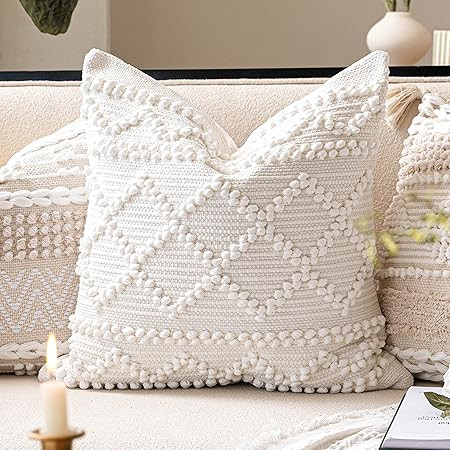 BlissBlush Off White Decorative Throw Pillow Cover 20X20, Boho Accent Pillow for Couch, Square Mo... | Amazon (US)