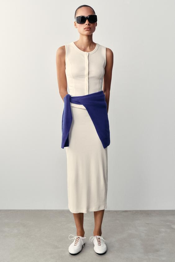Zara - Ribbed Button-Up Waistcoat - Olive Green - M - Woman | Zara UK