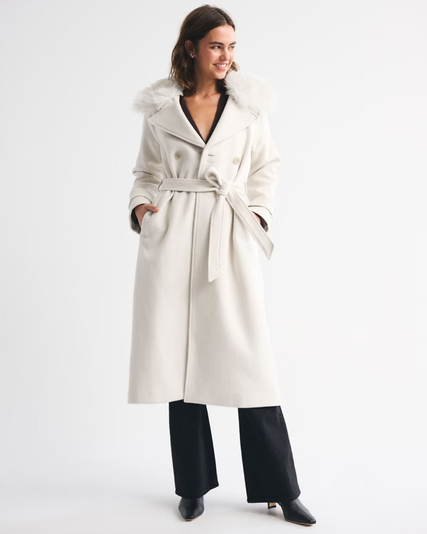 A&F Carrie Wool-Blend Trench Coat | Abercrombie & Fitch (US)