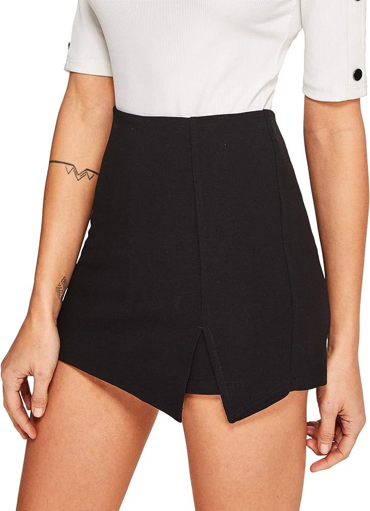 WDIRARA Women's Contrast Binding Knot Side Mid Waist Asymmetrical Skirt Shorts | Amazon (US)
