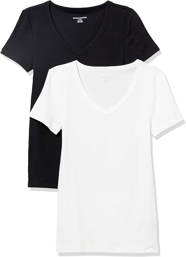 Amazon Essentials Women's Slim-Fit Short-Sleeve V-Neck T-Shirt, Pack of 2 | Amazon (US)