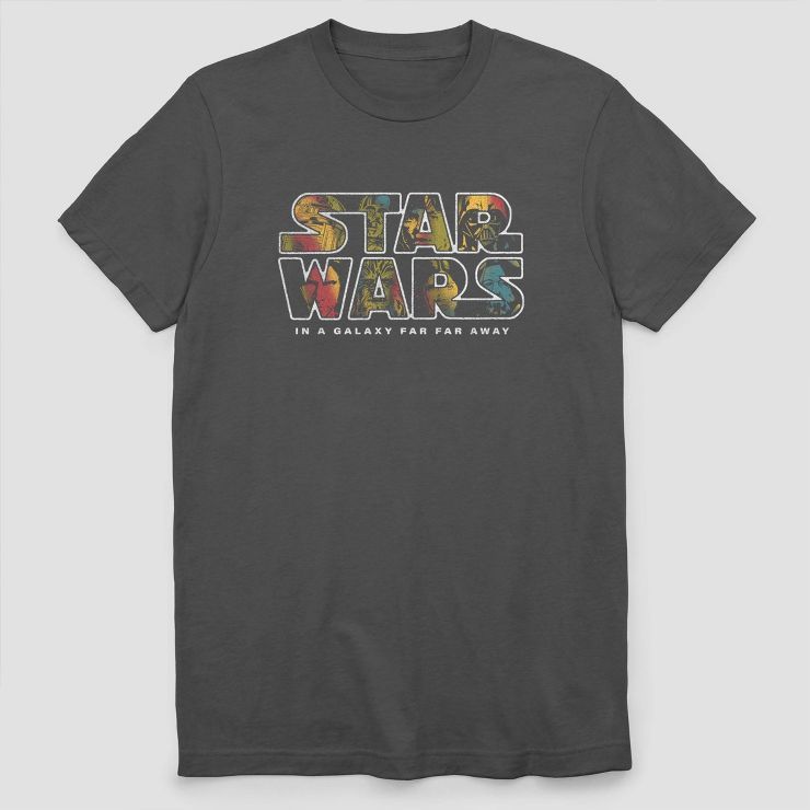 Men's Star Wars Character Logo Short Sleeve Graphic T-Shirt - Charcoal Gray | Target