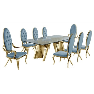 Mixed 9pc Dining Set with Teal Velvet Side Chairs and Arm Chairs | Cymax