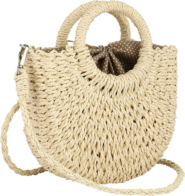 Rattan Handmade Straw Tote Handbag Beach Shoulder Bag Summer Beach Rattan Bag Straw Bag | Amazon (US)