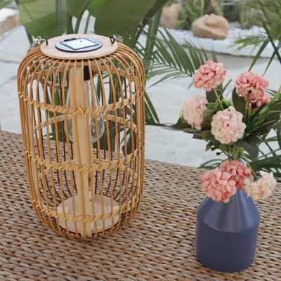 Large Rattan Solar Lantern Outdoor Hanging With Handle | Wayfair North America