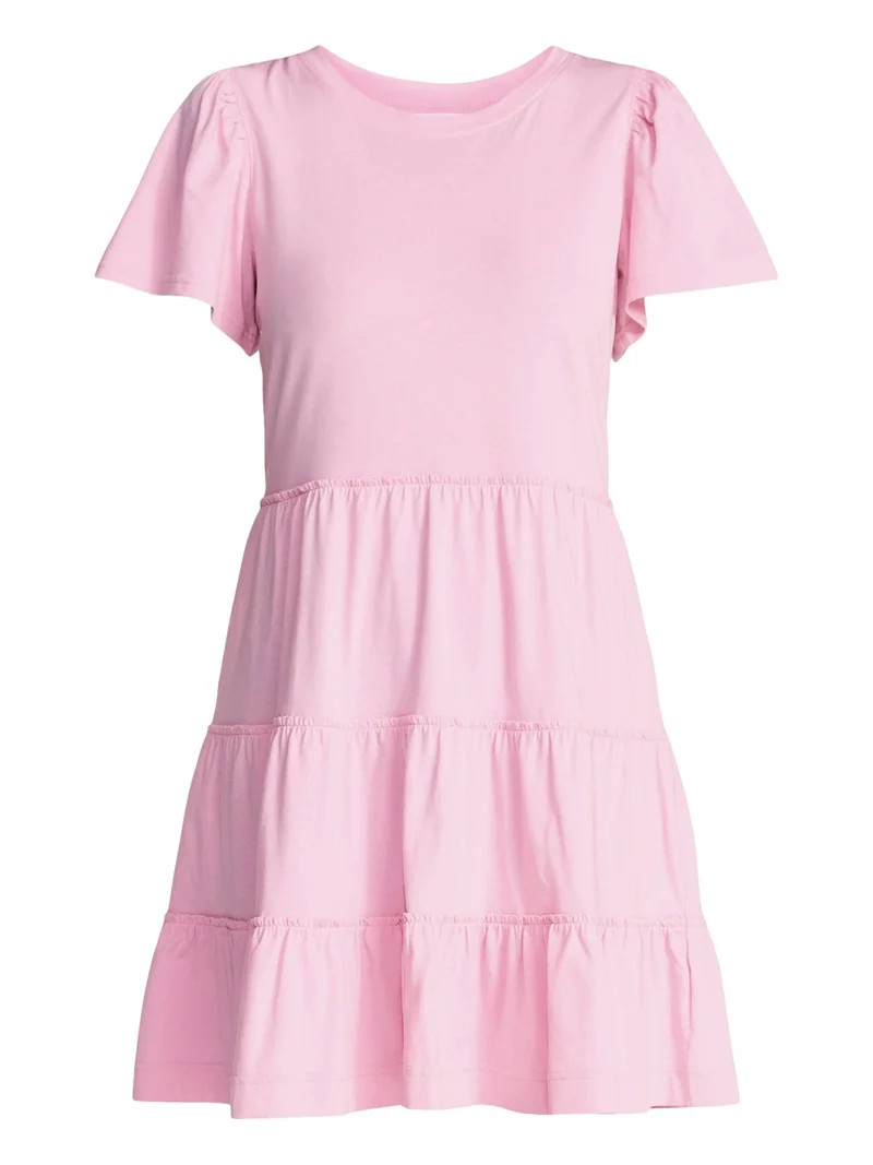 Time and Tru Women's and Women’s Plus Cotton Swing Dress with Short Sleeves, Sizes XS-4X | Walmart (US)