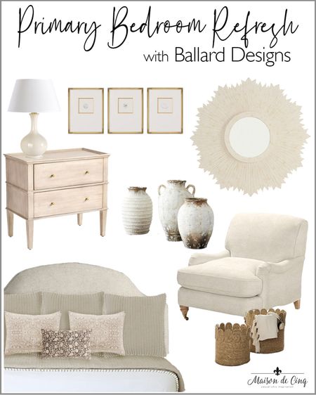 Perfect neutrals for a beautiful bedroom update! LOVE the bedding and the gourd lamp!

#homedecor #bedroomdecor #ballarddesigns #headboard #nightstand #mirror 

#LTKhome #LTKstyletip