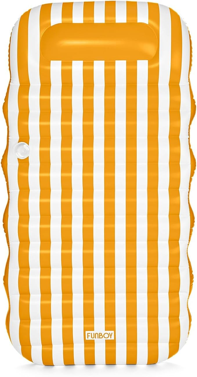 FUNBOY Yellow & White Cabana Striped Flat Lounger Pool Float with Built-in Pillow 70" for Adults ... | Amazon (US)
