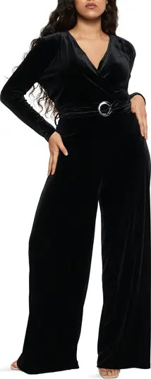 MANGO Long Sleeve Belted Velvet Jumpsuit | Nordstrom | Nordstrom