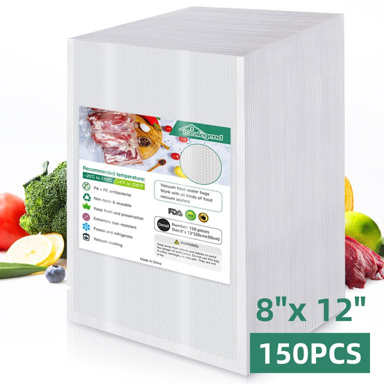 Sealegend 8"x 12"x150  Vacuum Sealer Bags For  Food Saver, Vacuum Seal Food Storage Bags,Pre-cut ... | Walmart (US)