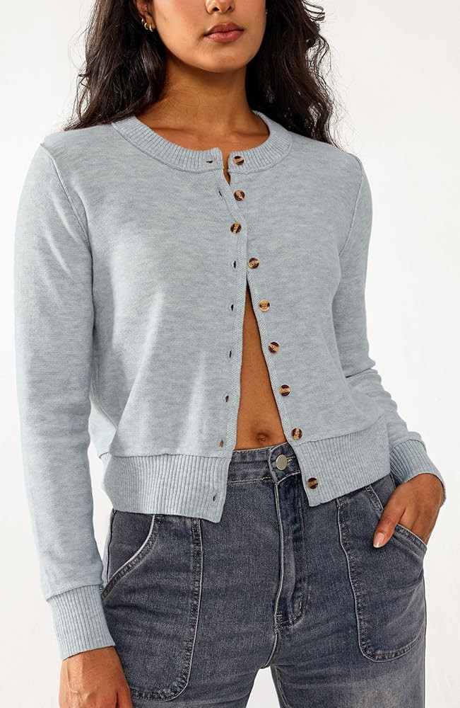 Sweetmoon Cropped Cardigan Sweaters for Women Button Up Sweater, Knit Wool Sweater Women Lightwei... | Amazon (US)