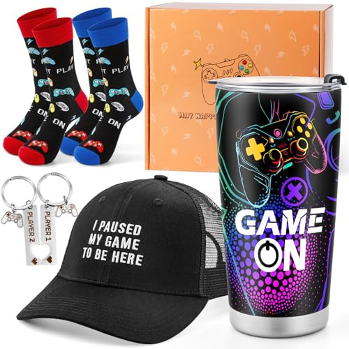Jekeno Gamer Gaming Tumbler Gift Set for Kids Boys Teens Birthday Christmas Gamepad Gift Box for Men Dad Boyfriend Husband Brother Male Friends Video Game Lovers Mug Socks Hat Gift Basket Presents | Amazon (US)