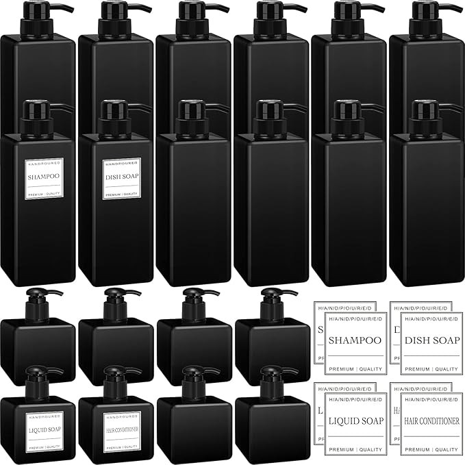 20 Pack 22oz 8oz Shower Refillable Dispenser with 20 Waterproof Labels for Bottles Shampoo and Co... | Amazon (US)