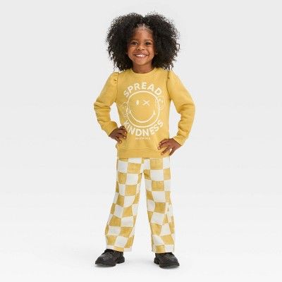 Toddler Girls' SmileyWorld Checkered Top and Bottom Set - Yellow | Target
