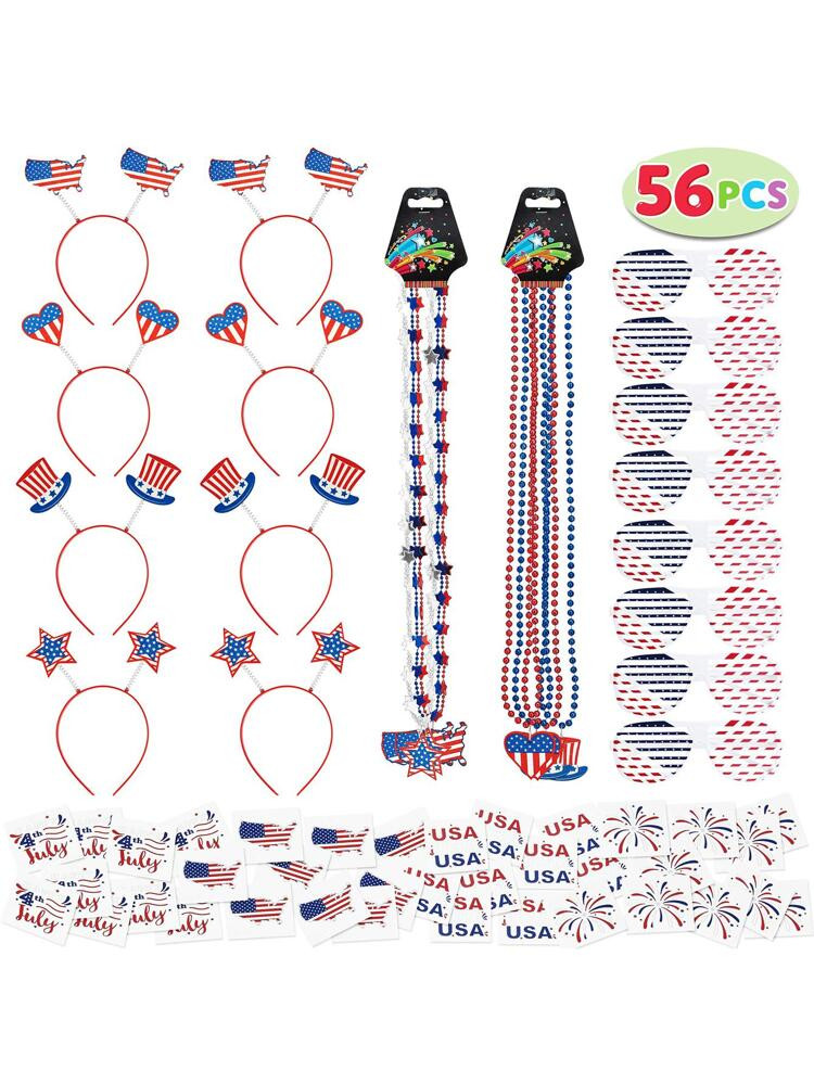JOYIN 56 Pcs Patriotic Party Favor of 8 Glasses, 8 Headband, 8 Necklace and 32 Tattoo Stickers | SHEIN
