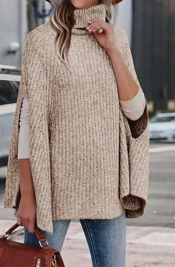 KIRUNDO Women's 2025 Fall Winter Turtleneck Poncho Sweater Fashion Chunky Knit Cape Wrap Sweaters... | Amazon (US)