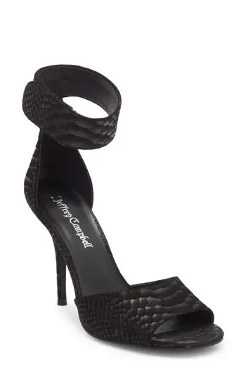 Jeffrey Campbell La Vida Snakeskin Embossed Ankle Strap Sandal in Black Matte Snake at Nordstrom Rack, Size 8.5 | Nordstrom Rack