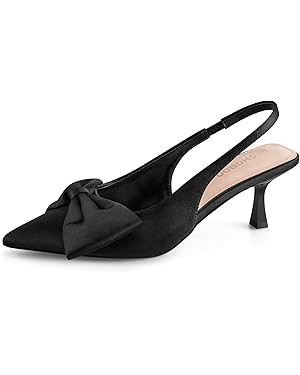 Women's Bow Slingback Heels Pointed Toe Kitten Pumps Dress Shoes with Elastic Strap - 2.4'' Inche... | Amazon (US)