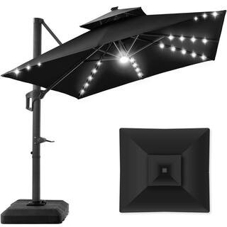 Best Choice Products 10 ft. Solar LED 2-Tier Square Cantilever Patio Umbrella with Base Included ... | The Home Depot