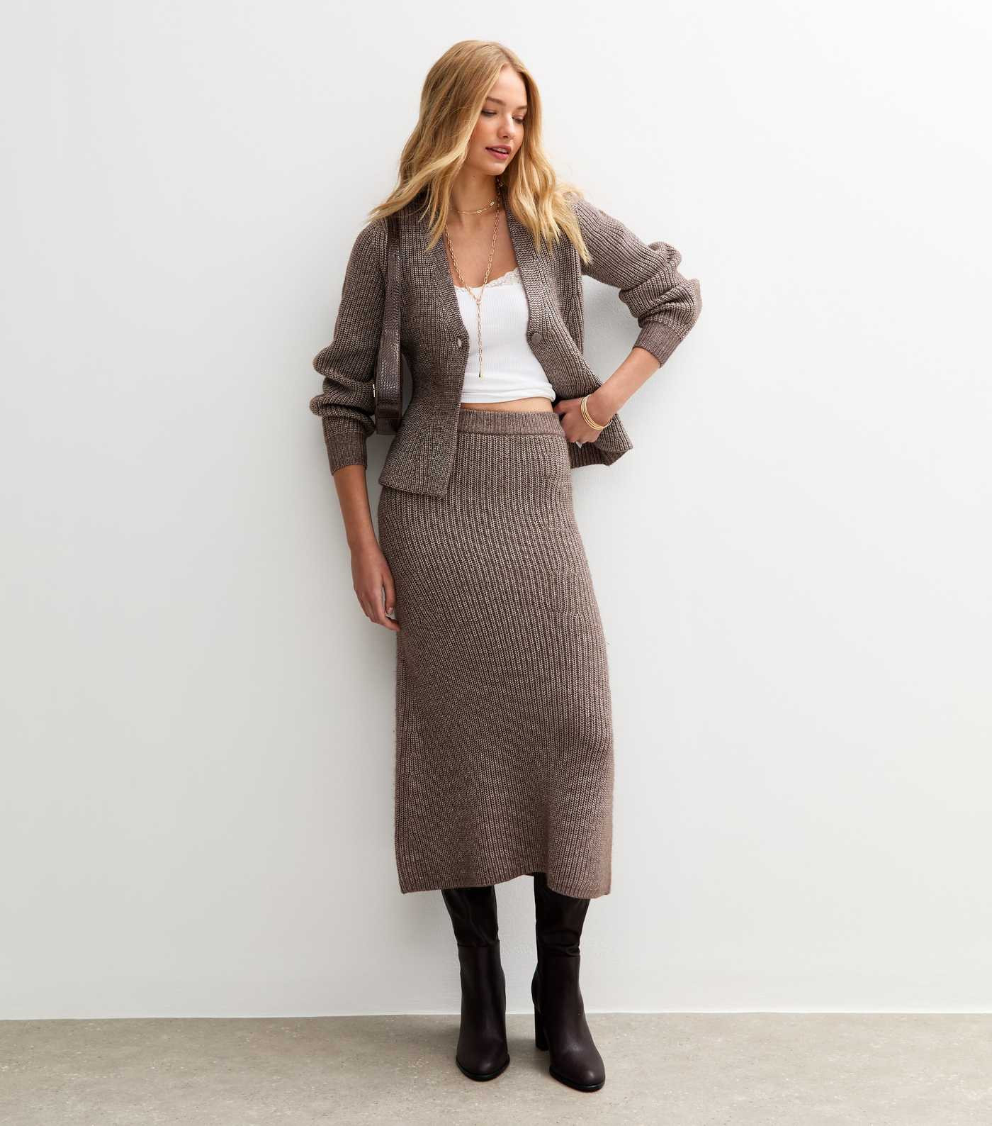 Mink Ribbed Knit Midi Skirt | New Look | New Look (UK)